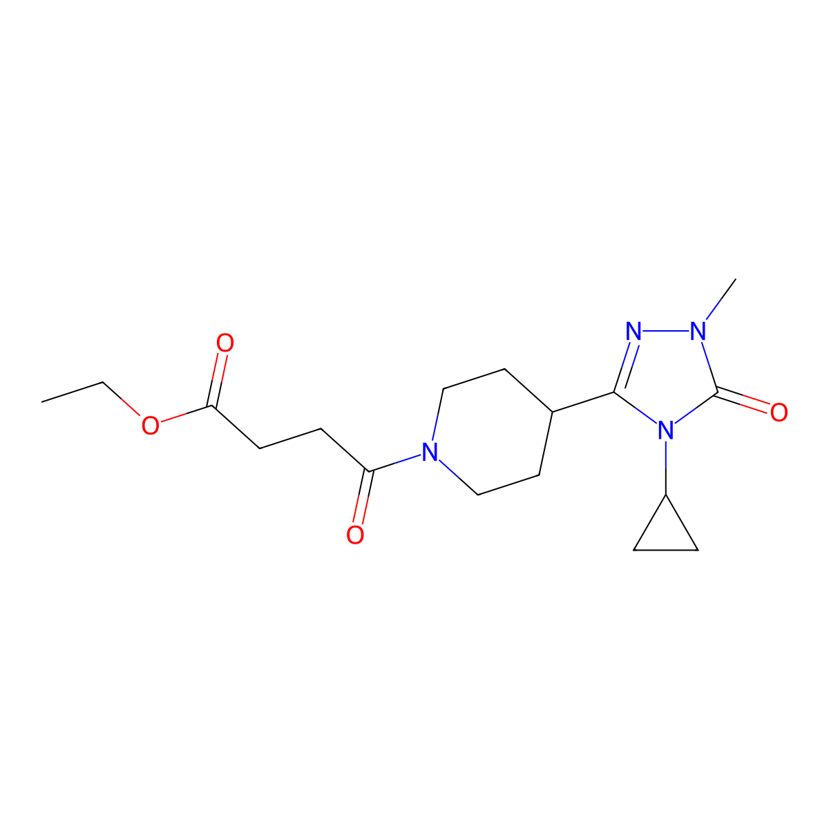 ethyl 4-(4-(4-cyclopropyl-1-methyl-5-oxo-4,5-dihydro-1H-1,2,4-triazol-3-yl)piperidin-1-yl)-4-oxobutanoate molecular structure, CAS 1797260-16-2