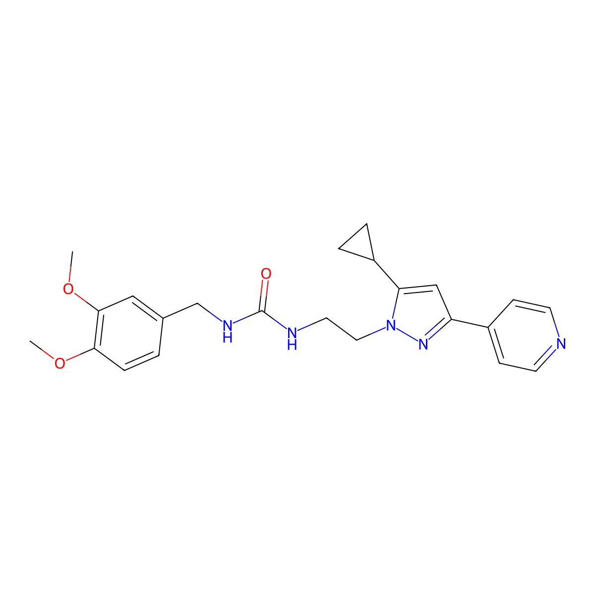 1-(2-(5-cyclopropyl-3-(pyridin-4-yl)-1H-pyrazol-1-yl)ethyl)-3-(3,4-dimethoxybenzyl)urea molecular structure, CAS 1797260-29-7
