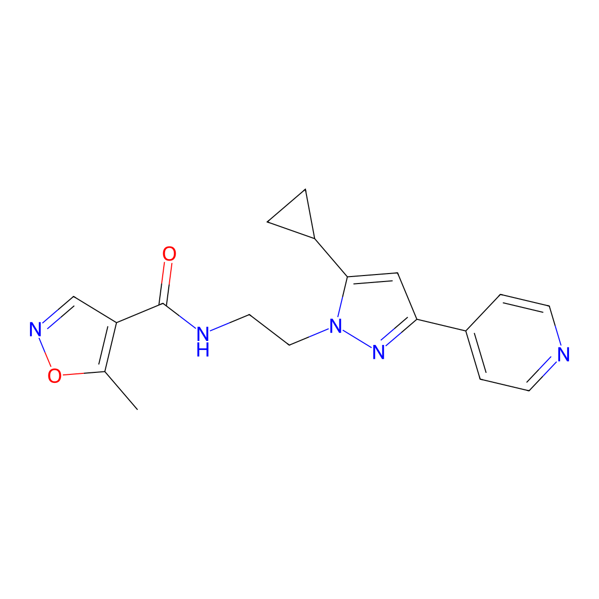 N-(2-(5-cyclopropyl-3-(pyridin-4-yl)-1H-pyrazol-1-yl)ethyl)-5-methylisoxazole-4-carboxamide molecular structure, CAS 1797260-36-6