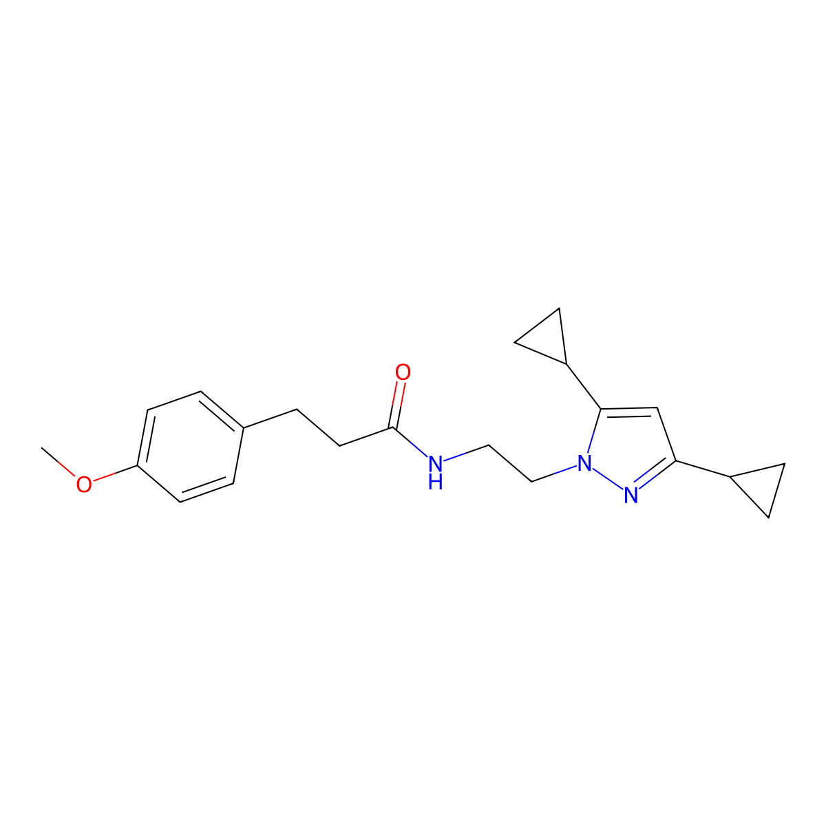 N-(2-(3,5-dicyclopropyl-1H-pyrazol-1-yl)ethyl)-3-(4-methoxyphenyl)propanamide molecular structure, CAS 1797260-41-3