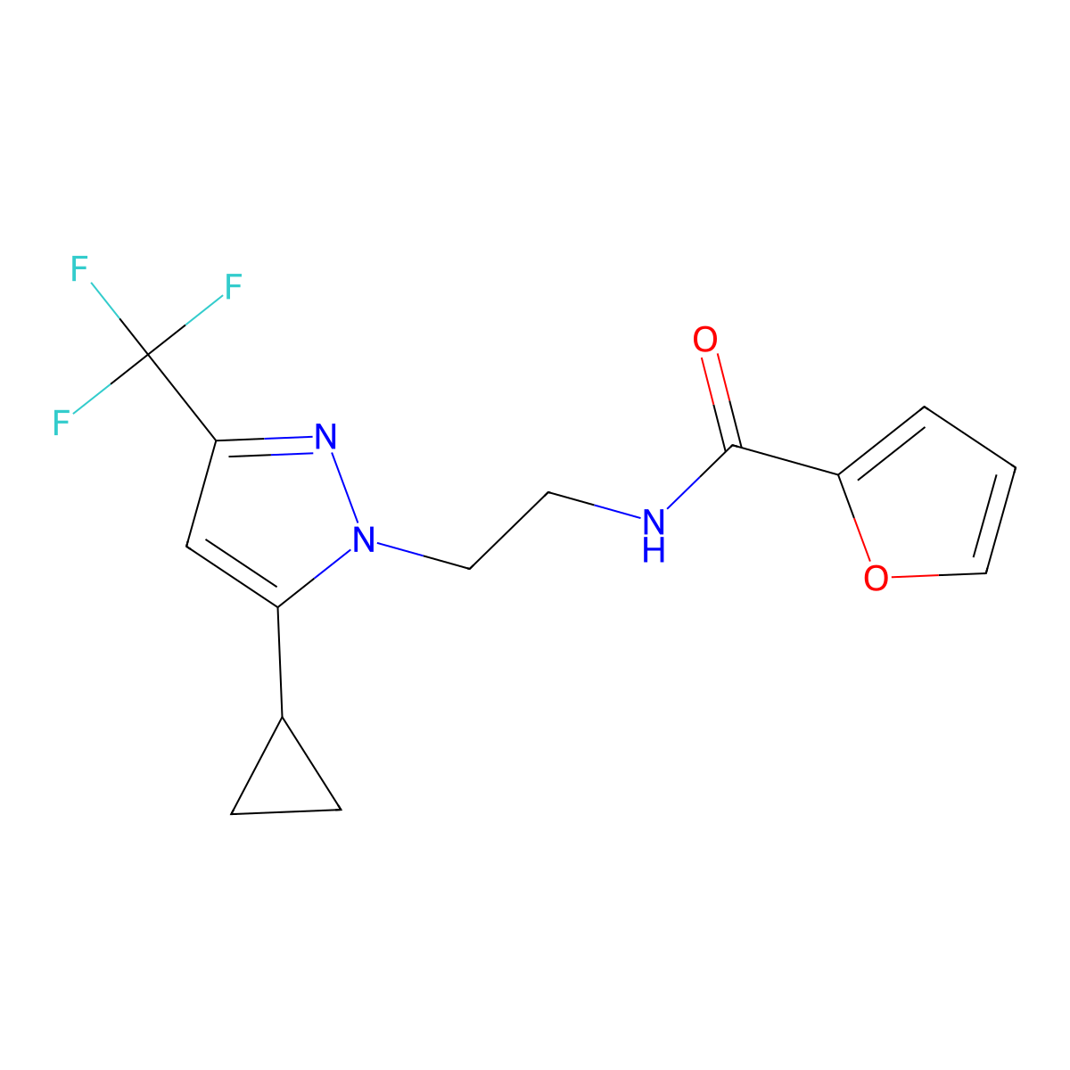 N-{2-[5-cyclopropyl-3-(trifluoromethyl)-1H-pyrazol-1-yl]ethyl}furan-2-carboxamide molecular structure, CAS 1797260-48-0