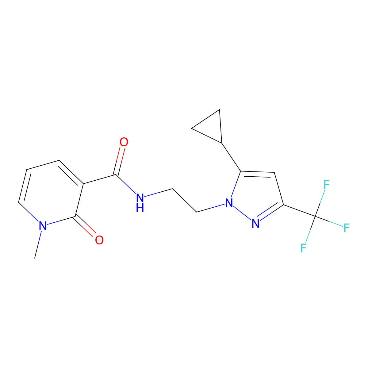 N-{2-[5-cyclopropyl-3-(trifluoromethyl)-1H-pyrazol-1-yl]ethyl}-1-methyl-2-oxo-1,2-dihydropyridine-3-carboxamide molecular structure, CAS 1797260-63-9