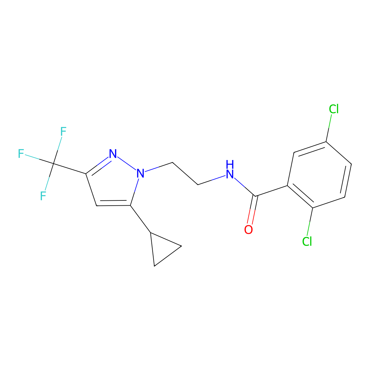 2,5-dichloro-N-{2-[5-cyclopropyl-3-(trifluoromethyl)-1H-pyrazol-1-yl]ethyl}benzamide molecular structure, CAS 1797260-72-0