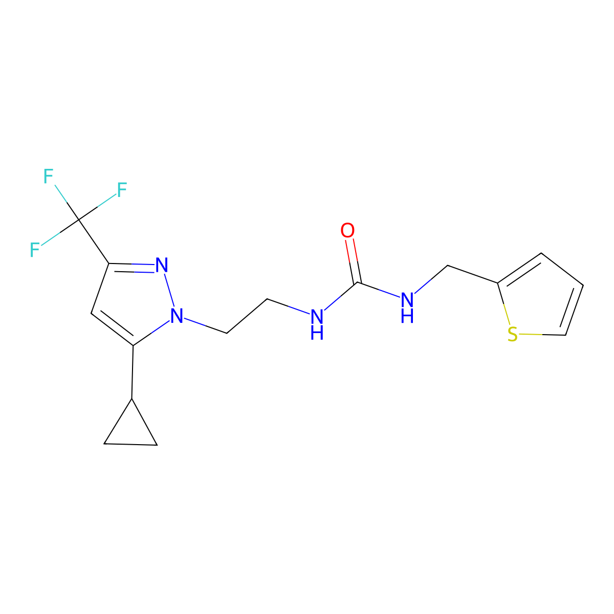 1-(2-(5-cyclopropyl-3-(trifluoromethyl)-1H-pyrazol-1-yl)ethyl)-3-(thiophen-2-ylmethyl)urea molecular structure, CAS 1797260-86-6