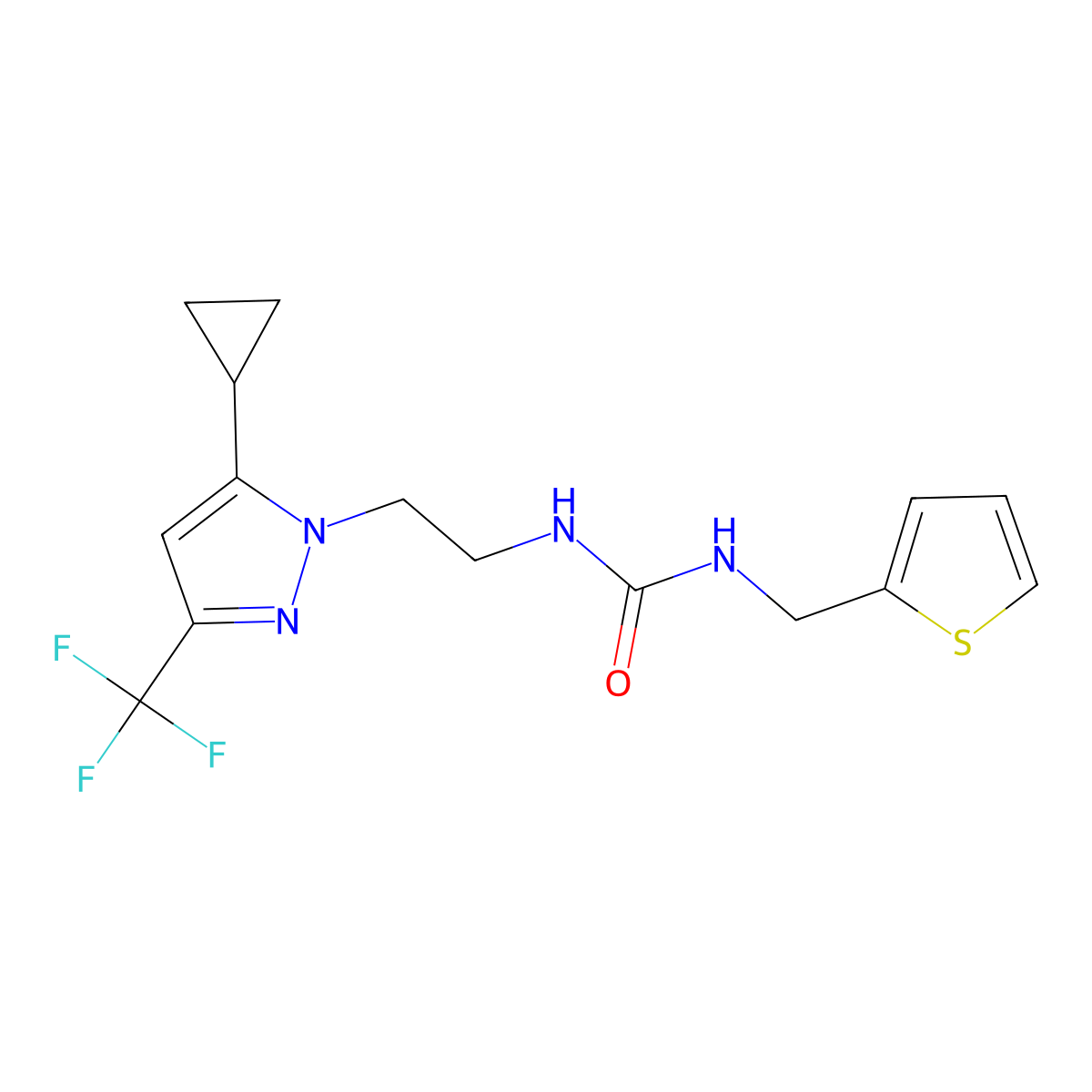 1-(2-(5-cyclopropyl-3-(trifluoromethyl)-1H-pyrazol-1-yl)ethyl)-3-(thiophen-2-ylmethyl)urea molecular structure, CAS 1797260-86-6