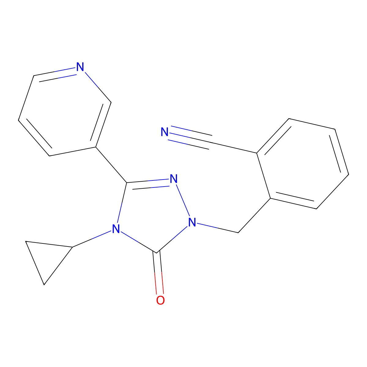 2-((4-cyclopropyl-5-oxo-3-(pyridin-3-yl)-4,5-dihydro-1H-1,2,4-triazol-1-yl)methyl)benzonitrile molecular structure, CAS 1797260-89-9