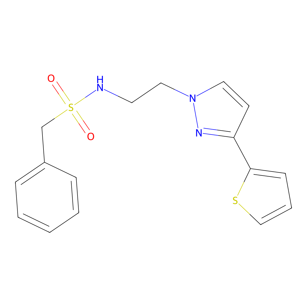 1-phenyl-N-(2-(3-(thiophen-2-yl)-1H-pyrazol-1-yl)ethyl)methanesulfonamide molecular structure, CAS 1797260-93-5