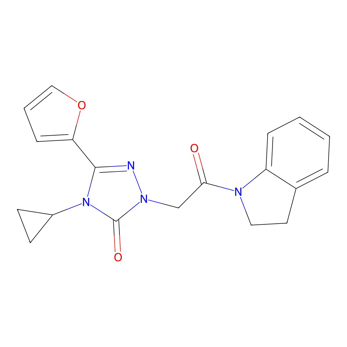 4-cyclopropyl-3-(furan-2-yl)-1-(2-(indolin-1-yl)-2-oxoethyl)-1H-1,2,4-triazol-5(4H)-one molecular structure, CAS 1797261-00-7