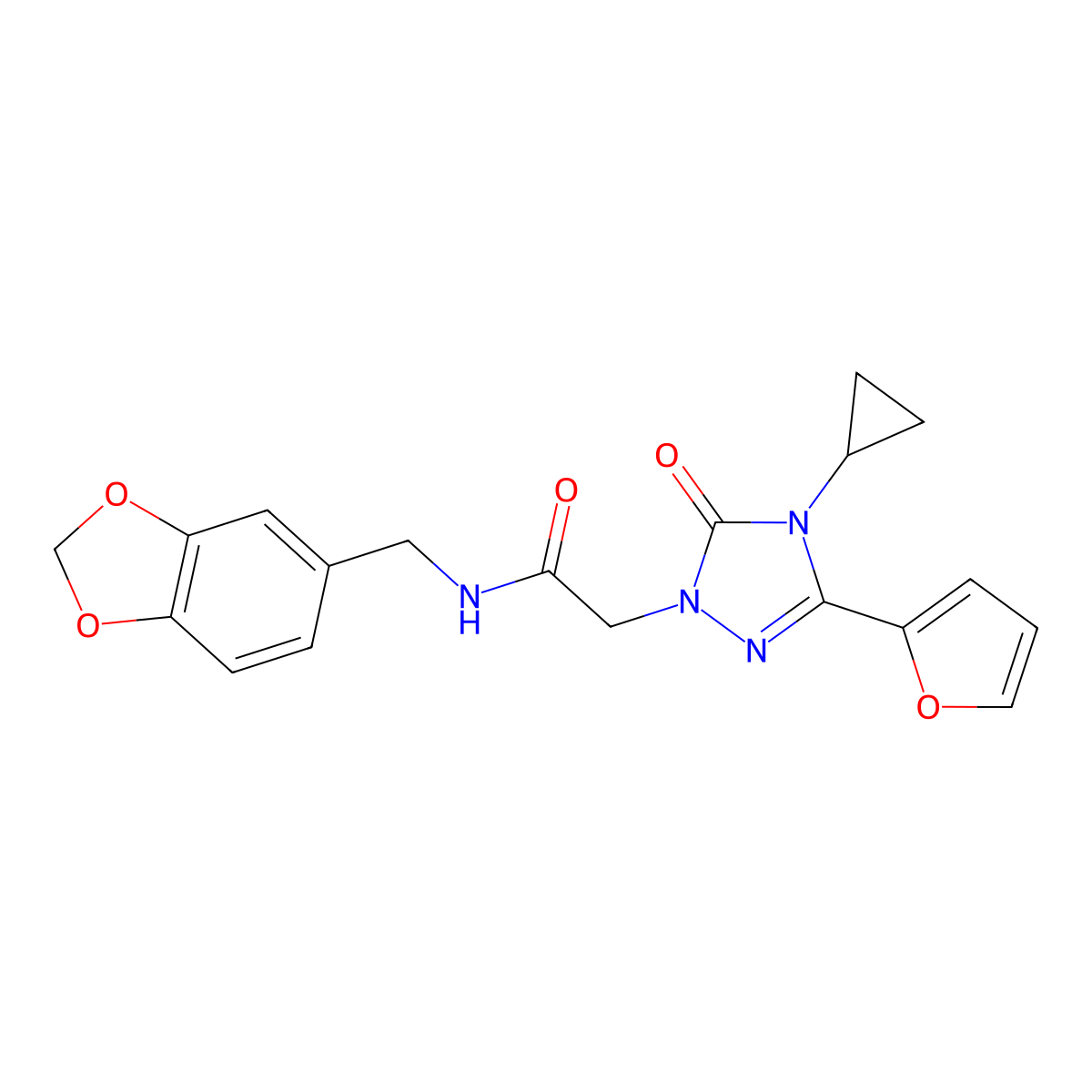 N-(benzo[d][1,3]dioxol-5-ylmethyl)-2-(4-cyclopropyl-3-(furan-2-yl)-5-oxo-4,5-dihydro-1H-1,2,4-triazol-1-yl)acetamide molecular structure, CAS 1797261-13-2