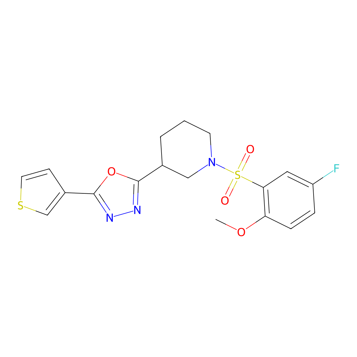 2-(1-((5-Fluoro-2-methoxyphenyl)sulfonyl)piperidin-3-yl)-5-(thiophen-3-yl)-1,3,4-oxadiazole molecular structure, CAS 1797261-26-7