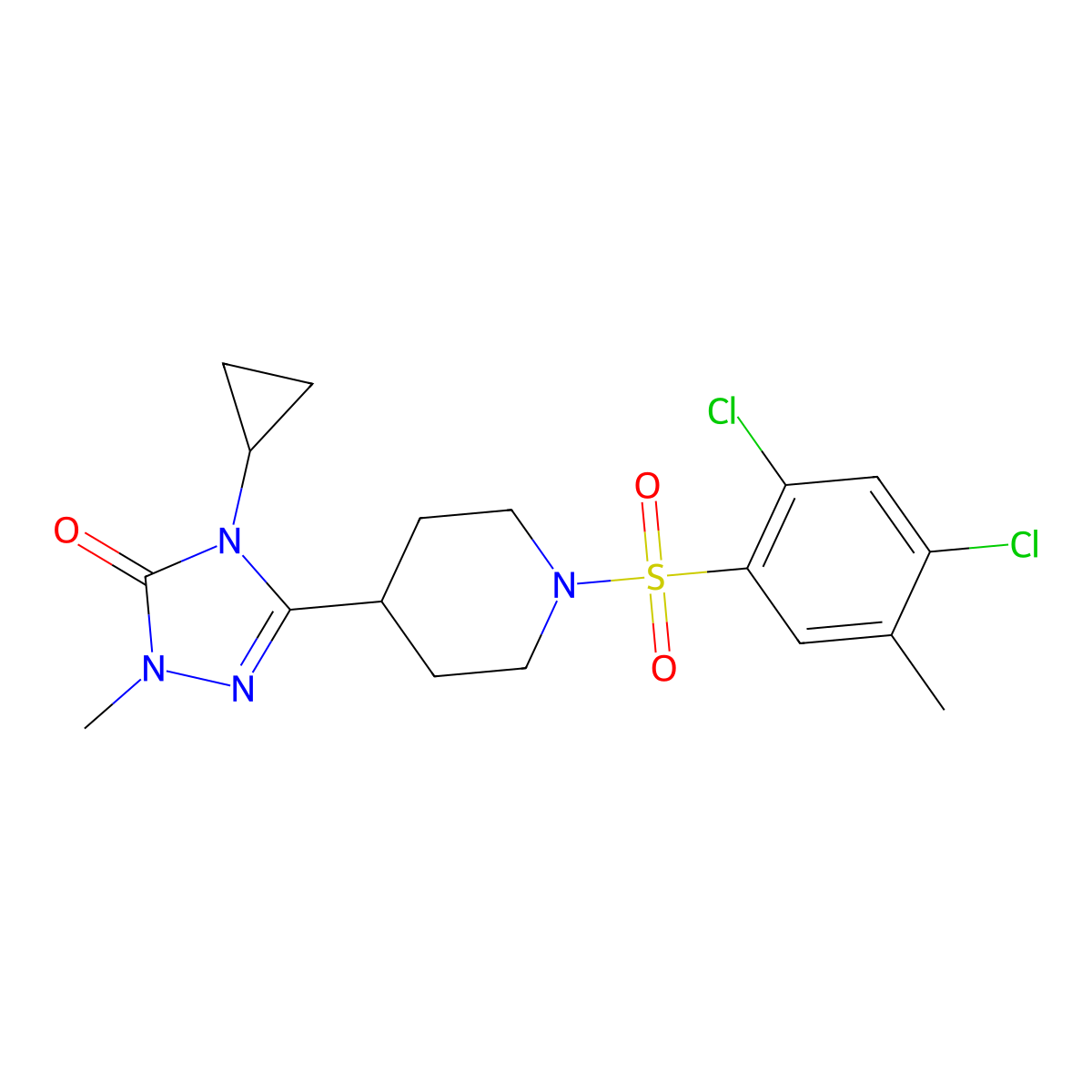 4-cyclopropyl-3-(1-((2,4-dichloro-5-methylphenyl)sulfonyl)piperidin-4-yl)-1-methyl-1H-1,2,4-triazol-5(4H)-one molecular structure, CAS 1797261-34-7