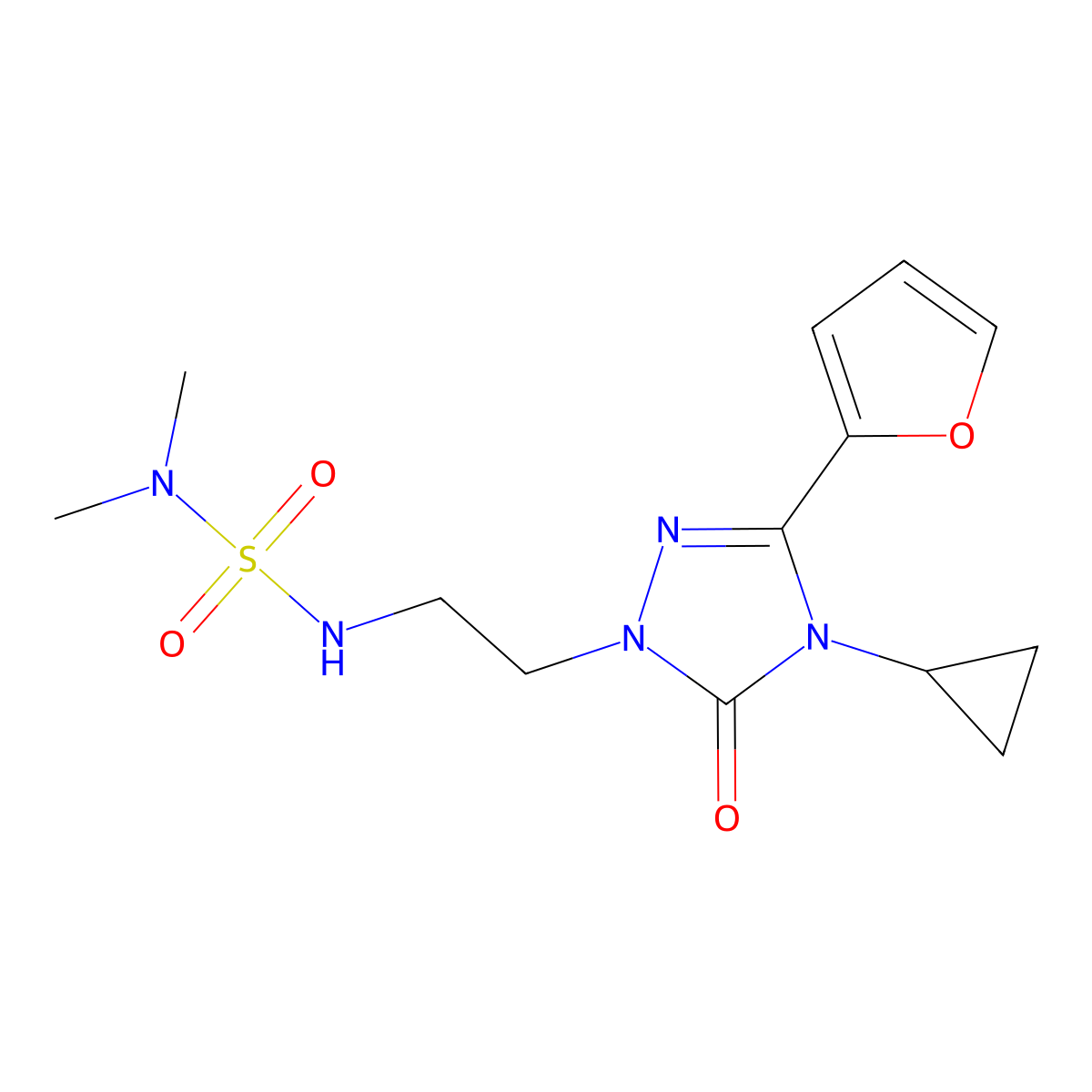 4-cyclopropyl-1-{2-[(dimethylsulfamoyl)amino]ethyl}-3-(furan-2-yl)-4,5-dihydro-1H-1,2,4-triazol-5-one molecular structure, CAS 1797261-42-7