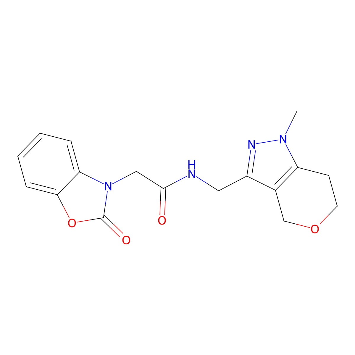 N-((1-methyl-1,4,6,7-tetrahydropyrano[4,3-c]pyrazol-3-yl)methyl)-2-(2-oxobenzo[d]oxazol-3(2H)-yl)acetamide molecular structure, CAS 1797261-69-8