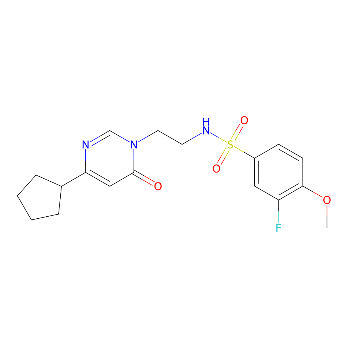 N-(2-(4-cyclopentyl-6-oxopyrimidin-1(6H)-yl)ethyl)-3-fluoro-4-methoxybenzenesulfonamide molecular structure, CAS 1797261-84-7