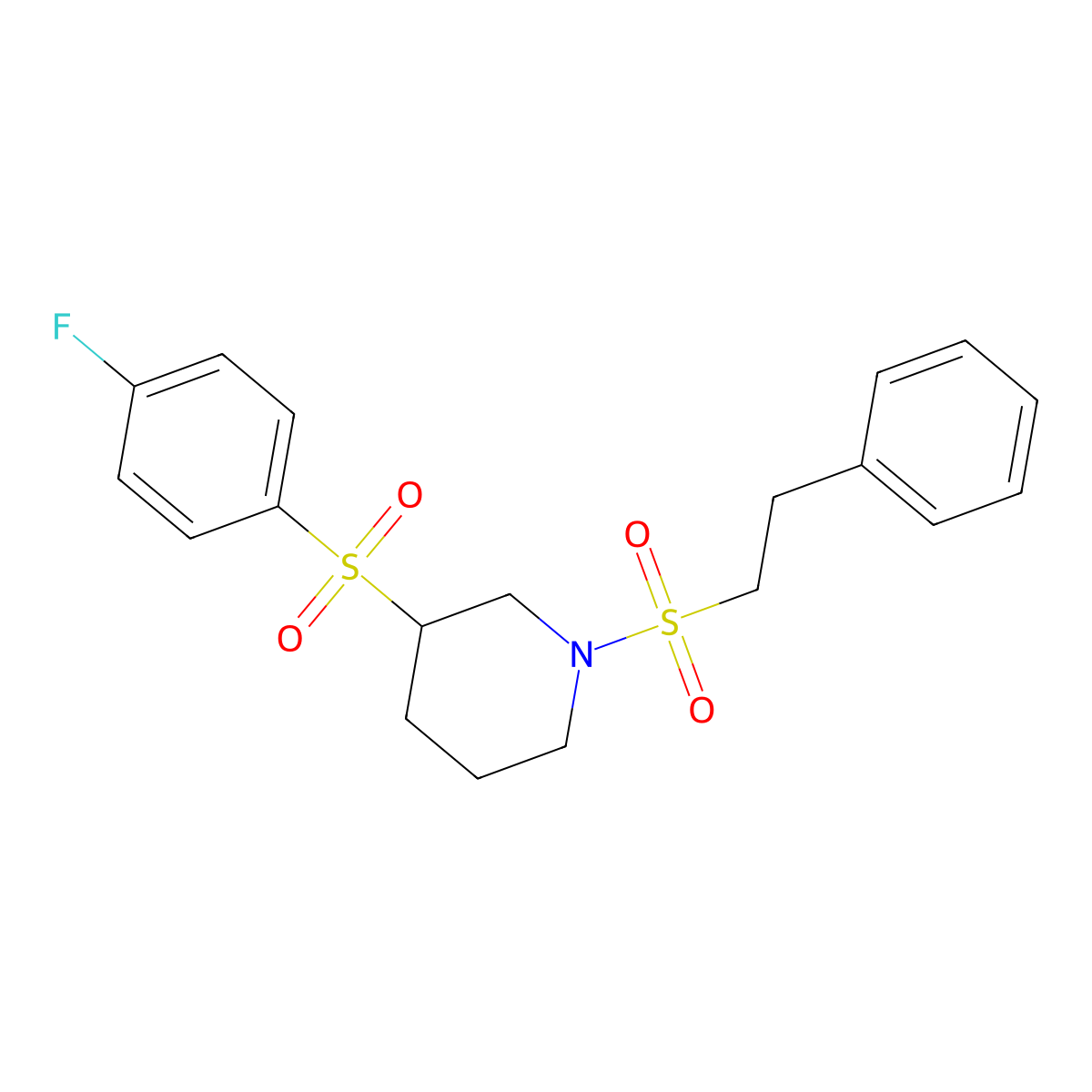 3-((4-Fluorophenyl)sulfonyl)-1-(phenethylsulfonyl)piperidine molecular structure, CAS 1797262-59-9