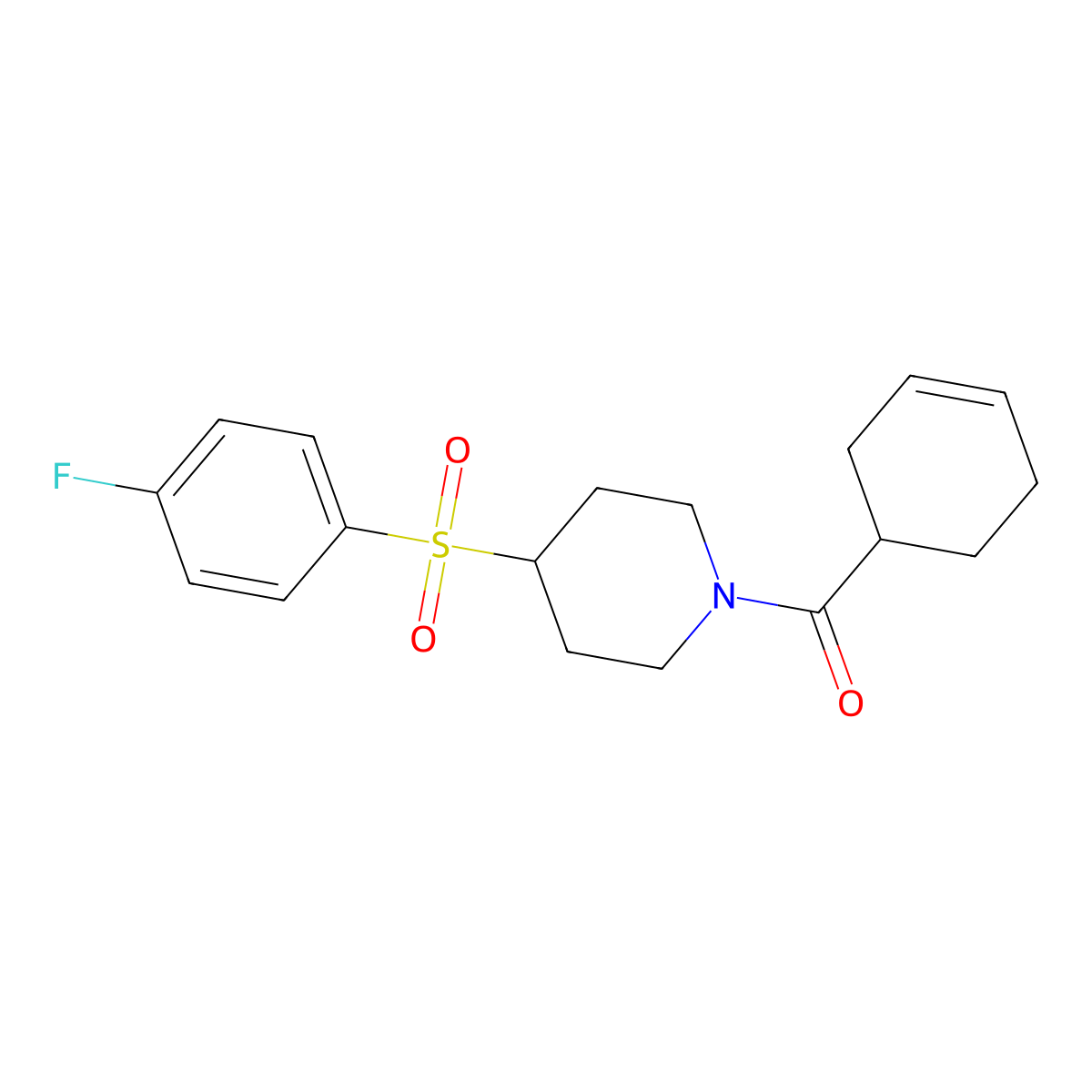 Cyclohex-3-en-1-yl(4-((4-fluorophenyl)sulfonyl)piperidin-1-yl)methanone molecular structure, CAS 1797262-83-9