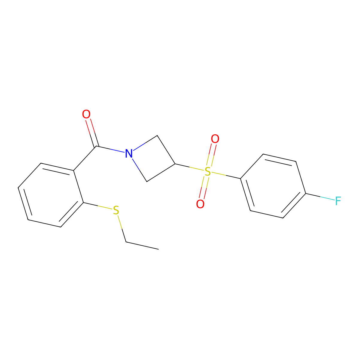 (2-(Ethylthio)phenyl)(3-((4-fluorophenyl)sulfonyl)azetidin-1-yl)methanone molecular structure, CAS 1797263-30-9