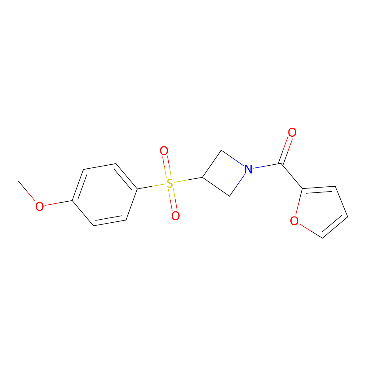 Furan-2-yl(3-((4-methoxyphenyl)sulfonyl)azetidin-1-yl)methanone molecular structure, CAS 1797264-00-6