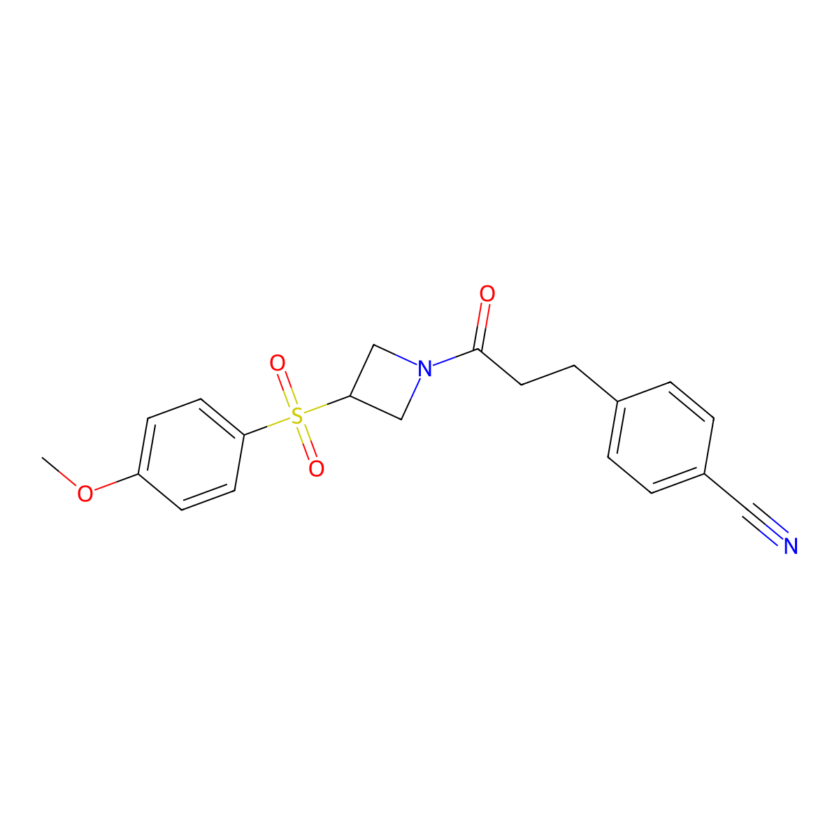 4-(3-(3-((4-Methoxyphenyl)sulfonyl)azetidin-1-yl)-3-oxopropyl)benzonitrile molecular structure, CAS 1797264-17-5