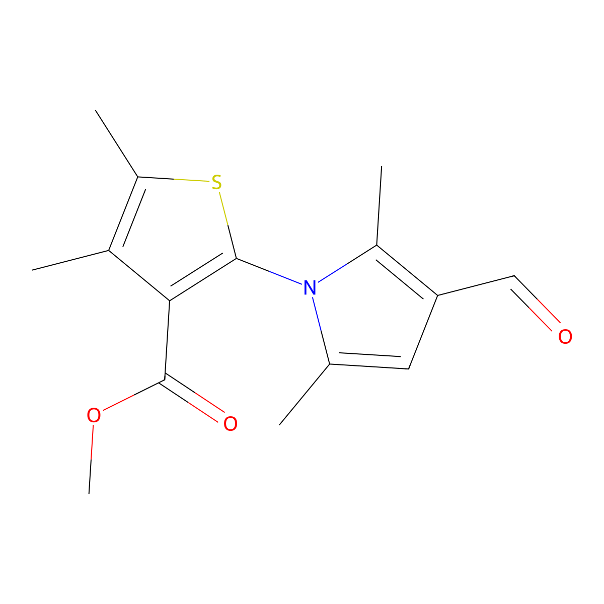 methyl 2-(3-formyl-2,5-dimethyl-1H-pyrrol-1-yl)-4,5-dimethylthiophene-3-carboxylate molecular structure, CAS 1797264-32-4