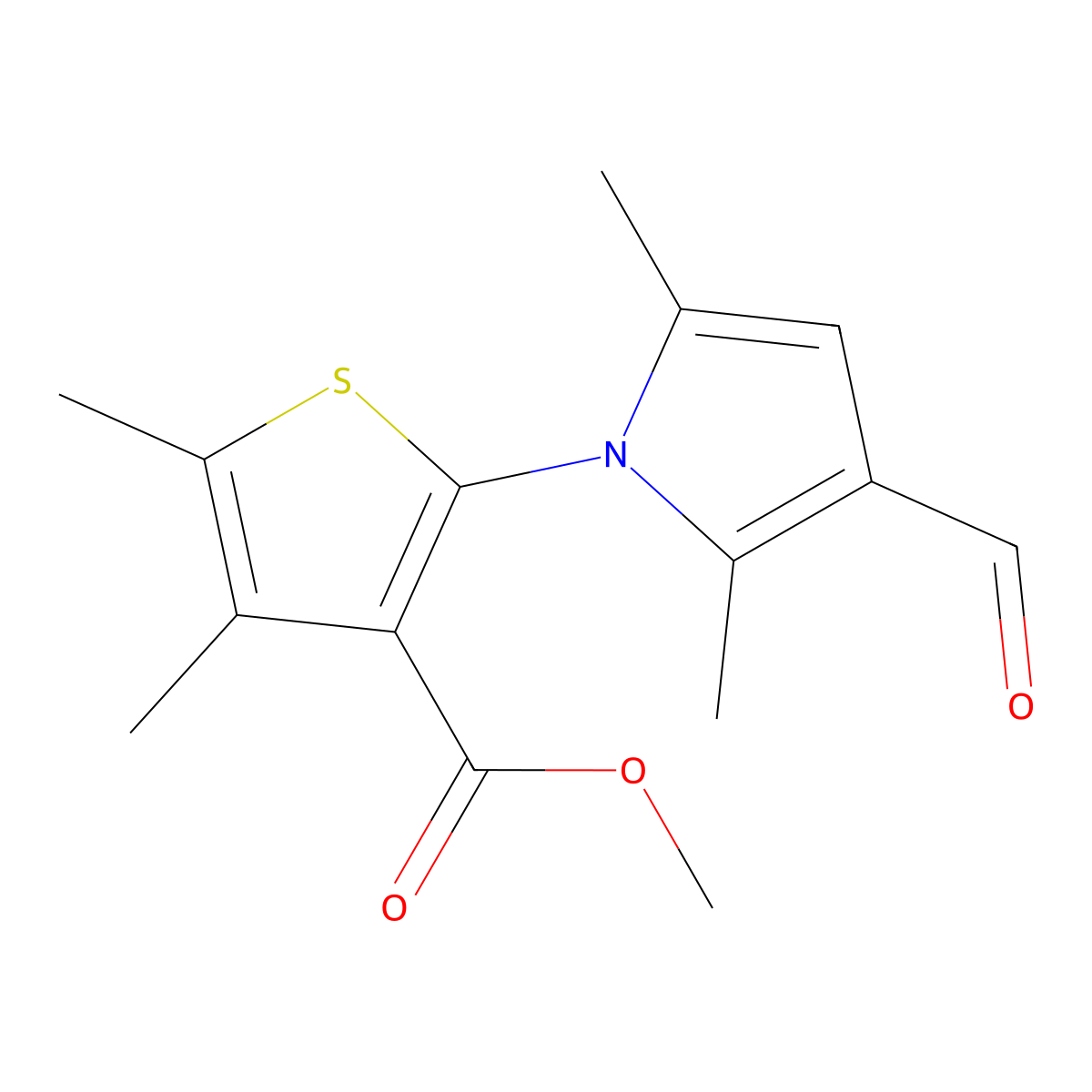 methyl 2-(3-formyl-2,5-dimethyl-1H-pyrrol-1-yl)-4,5-dimethylthiophene-3-carboxylate molecular structure, CAS 1797264-32-4
