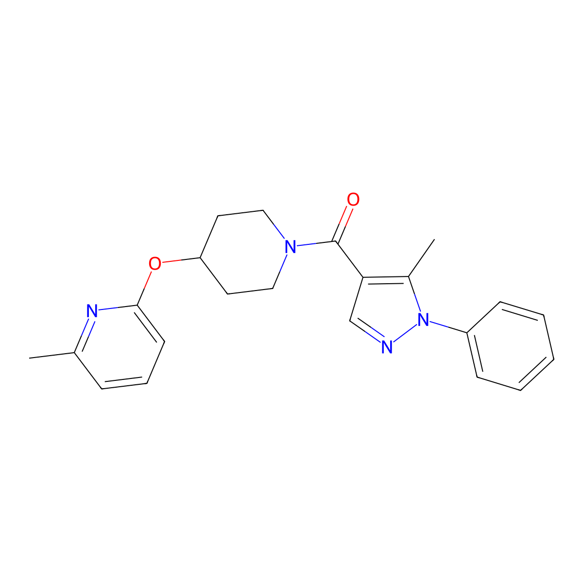 (5-methyl-1-phenyl-1H-pyrazol-4-yl)(4-((6-methylpyridin-2-yl)oxy)piperidin-1-yl)methanone molecular structure, CAS 1797267-04-9