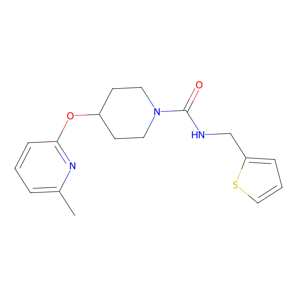 4-((6-methylpyridin-2-yl)oxy)-N-(thiophen-2-ylmethyl)piperidine-1-carboxamide molecular structure, CAS 1797267-23-2