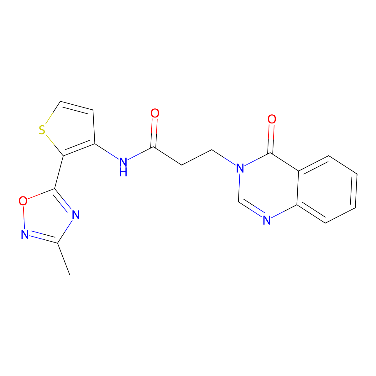 N-(2-(3-methyl-1,2,4-oxadiazol-5-yl)thiophen-3-yl)-3-(4-oxoquinazolin-3(4H)-yl)propanamide molecular structure, CAS 1797267-41-4