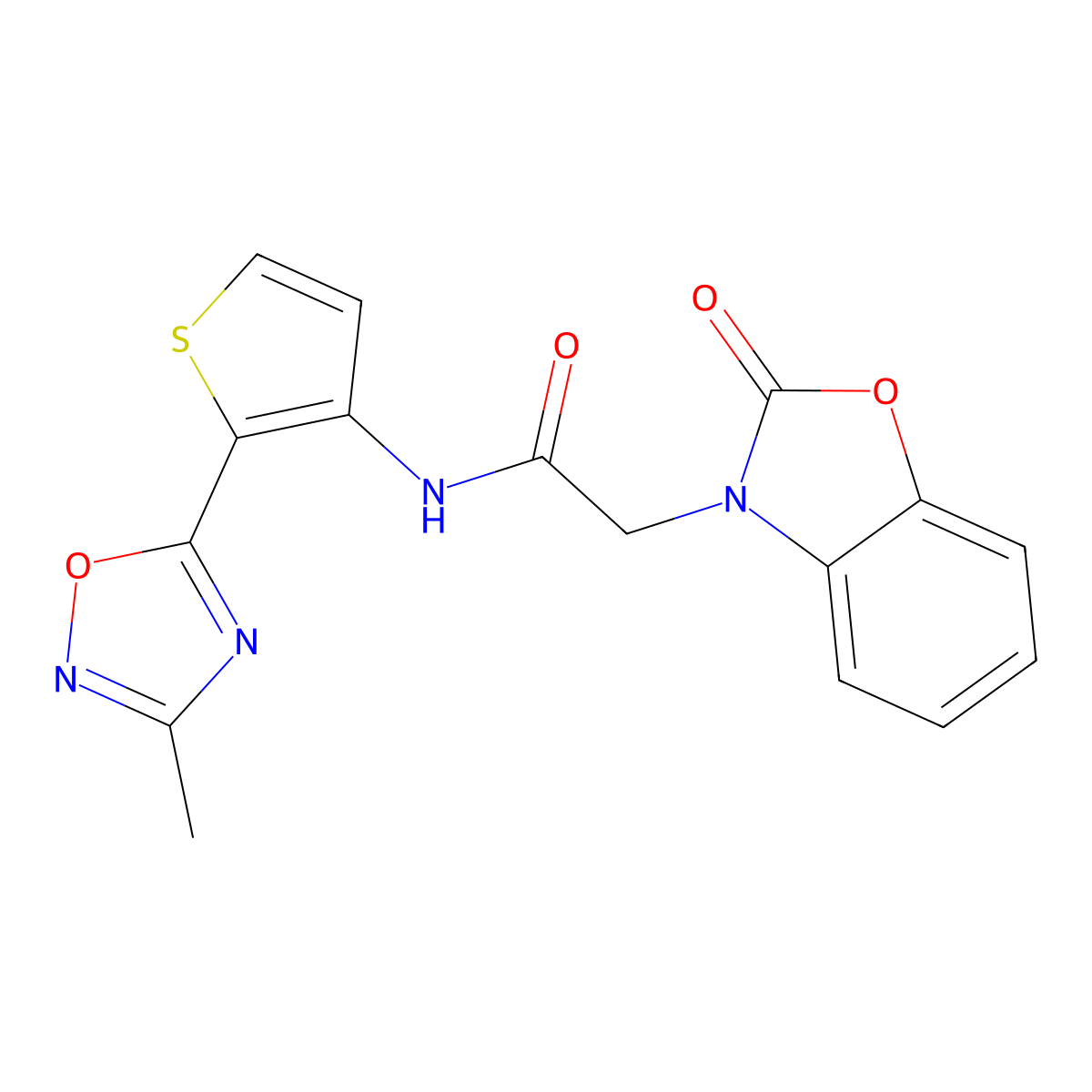 N-(2-(3-methyl-1,2,4-oxadiazol-5-yl)thiophen-3-yl)-2-(2-oxobenzo[d]oxazol-3(2H)-yl)acetamide molecular structure, CAS 1797267-44-7