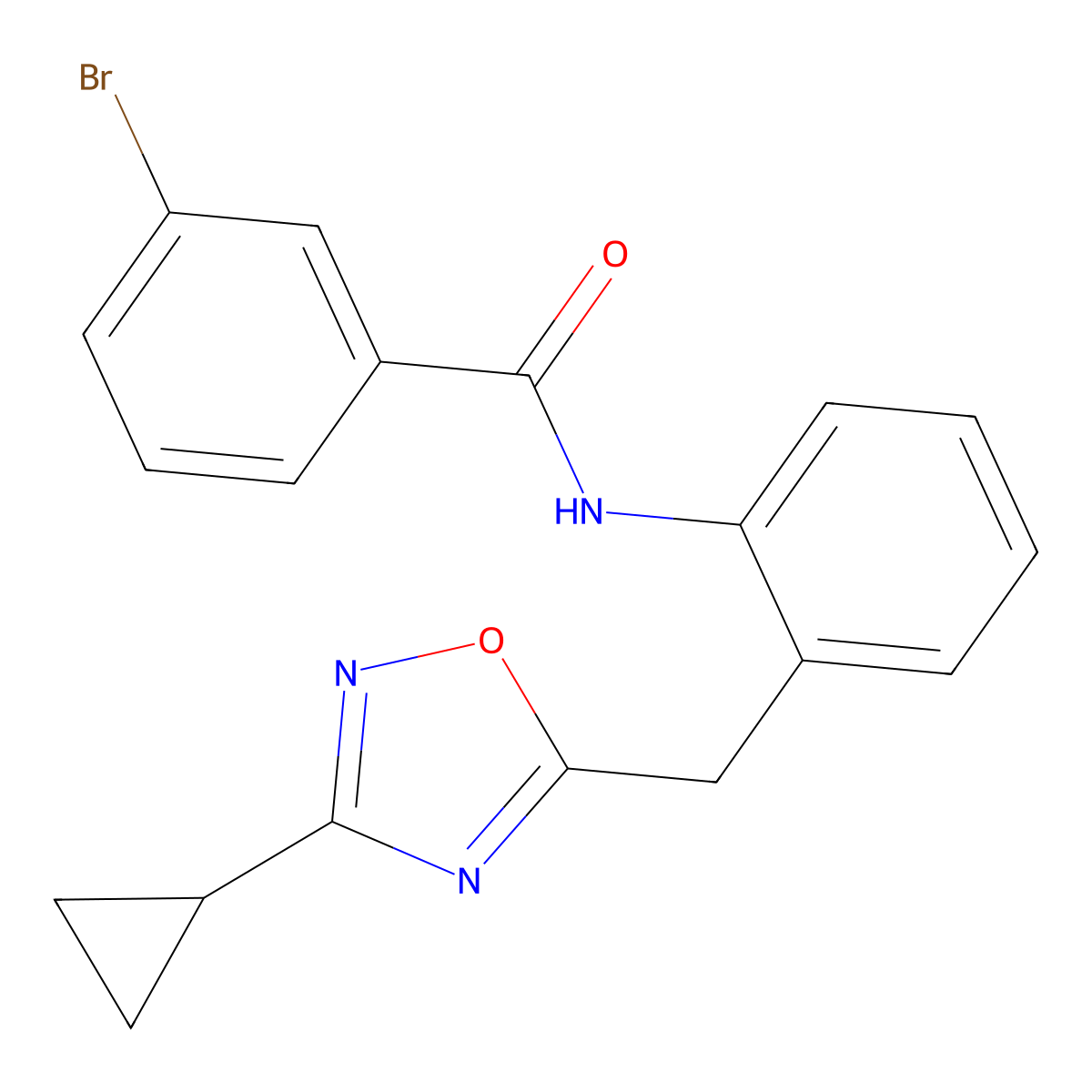 3-Bromo-N-[2-[(3-cyclopropyl-1,2,4-oxadiazol-5-yl)methyl]phenyl]benzamide molecular structure, CAS 1797267-49-2