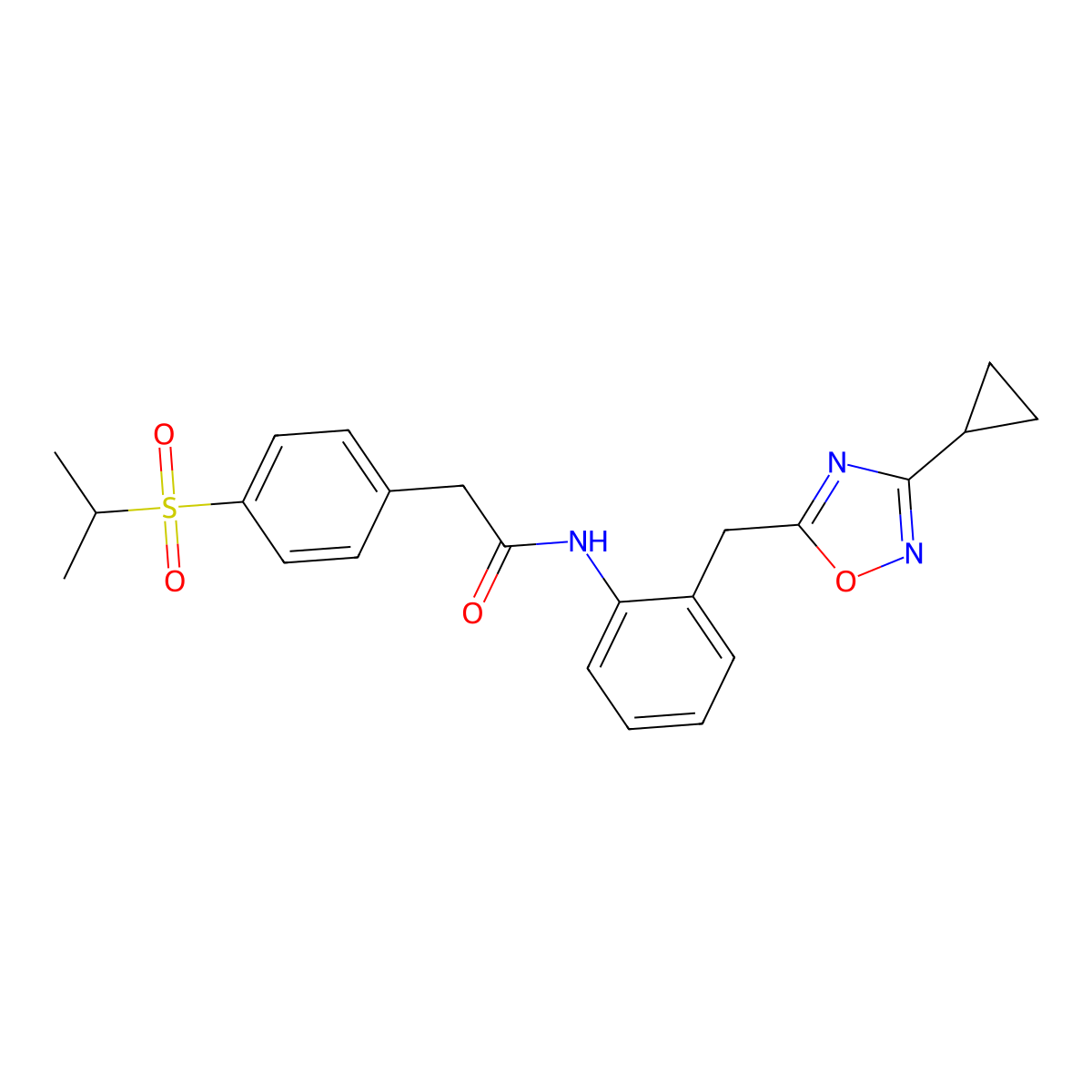 N-(2-((3-cyclopropyl-1,2,4-oxadiazol-5-yl)methyl)phenyl)-2-(4-(isopropylsulfonyl)phenyl)acetamide molecular structure, CAS 1797267-52-7