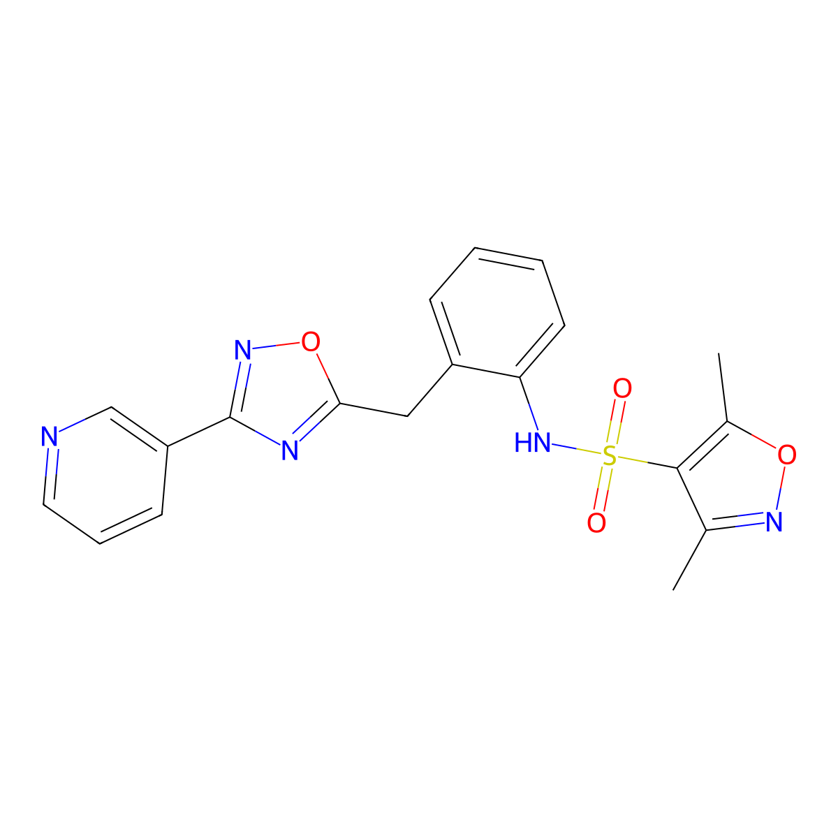 3,5-dimethyl-N-(2-((3-(pyridin-3-yl)-1,2,4-oxadiazol-5-yl)methyl)phenyl)isoxazole-4-sulfonamide molecular structure, CAS 1797267-63-0