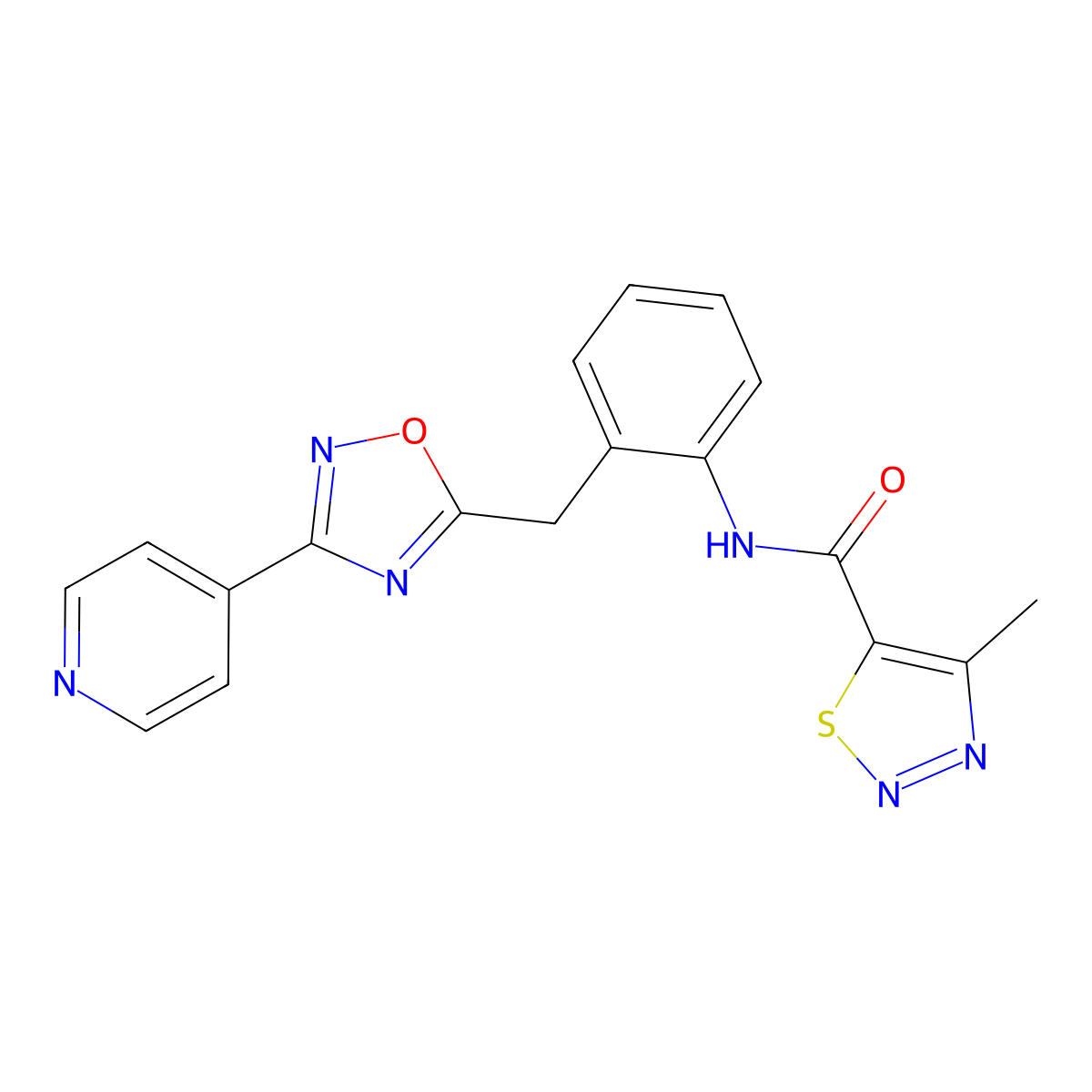 4-methyl-N-(2-((3-(pyridin-4-yl)-1,2,4-oxadiazol-5-yl)methyl)phenyl)-1,2,3-thiadiazole-5-carboxamide molecular structure, CAS 1797267-69-6