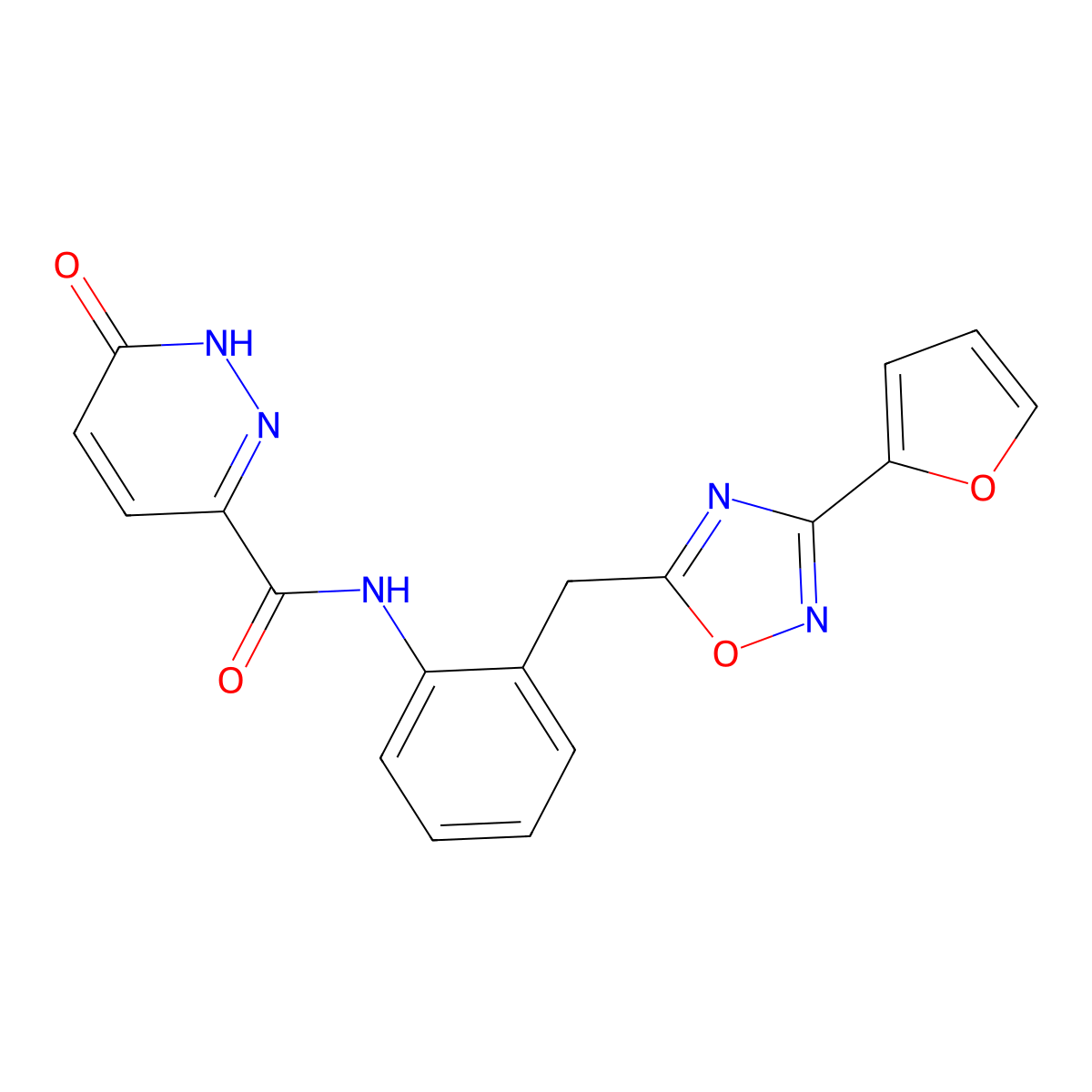 N-(2-((3-(furan-2-yl)-1,2,4-oxadiazol-5-yl)methyl)phenyl)-6-oxo-1,6-dihydropyridazine-3-carboxamide molecular structure, CAS 1797267-71-0