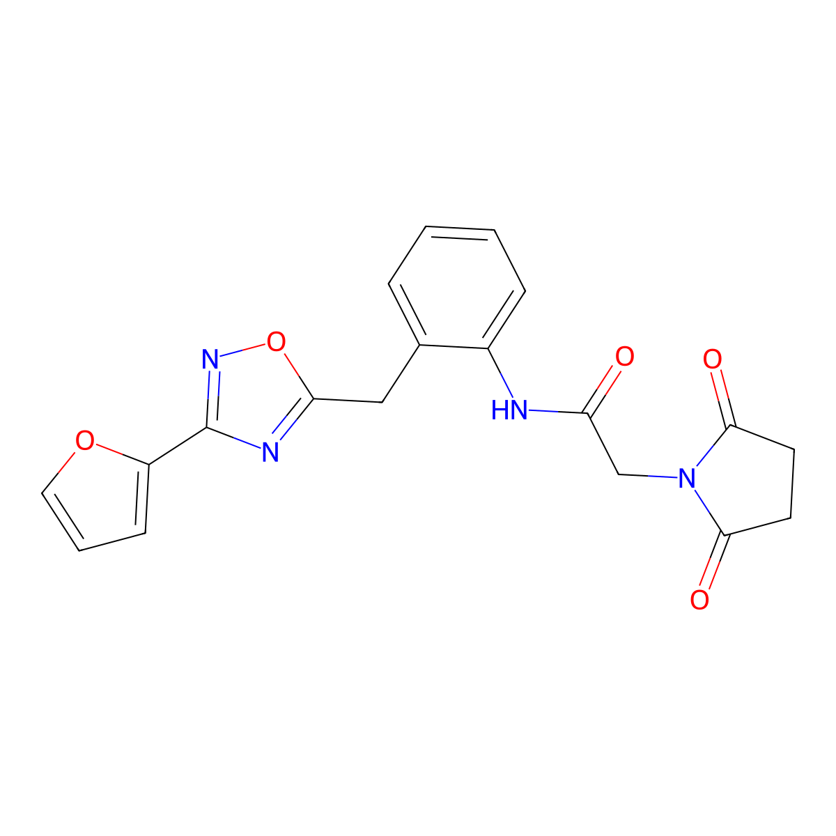 2-(2,5-dioxopyrrolidin-1-yl)-N-(2-{[3-(furan-2-yl)-1,2,4-oxadiazol-5-yl]methyl}phenyl)acetamide molecular structure, CAS 1797267-82-3