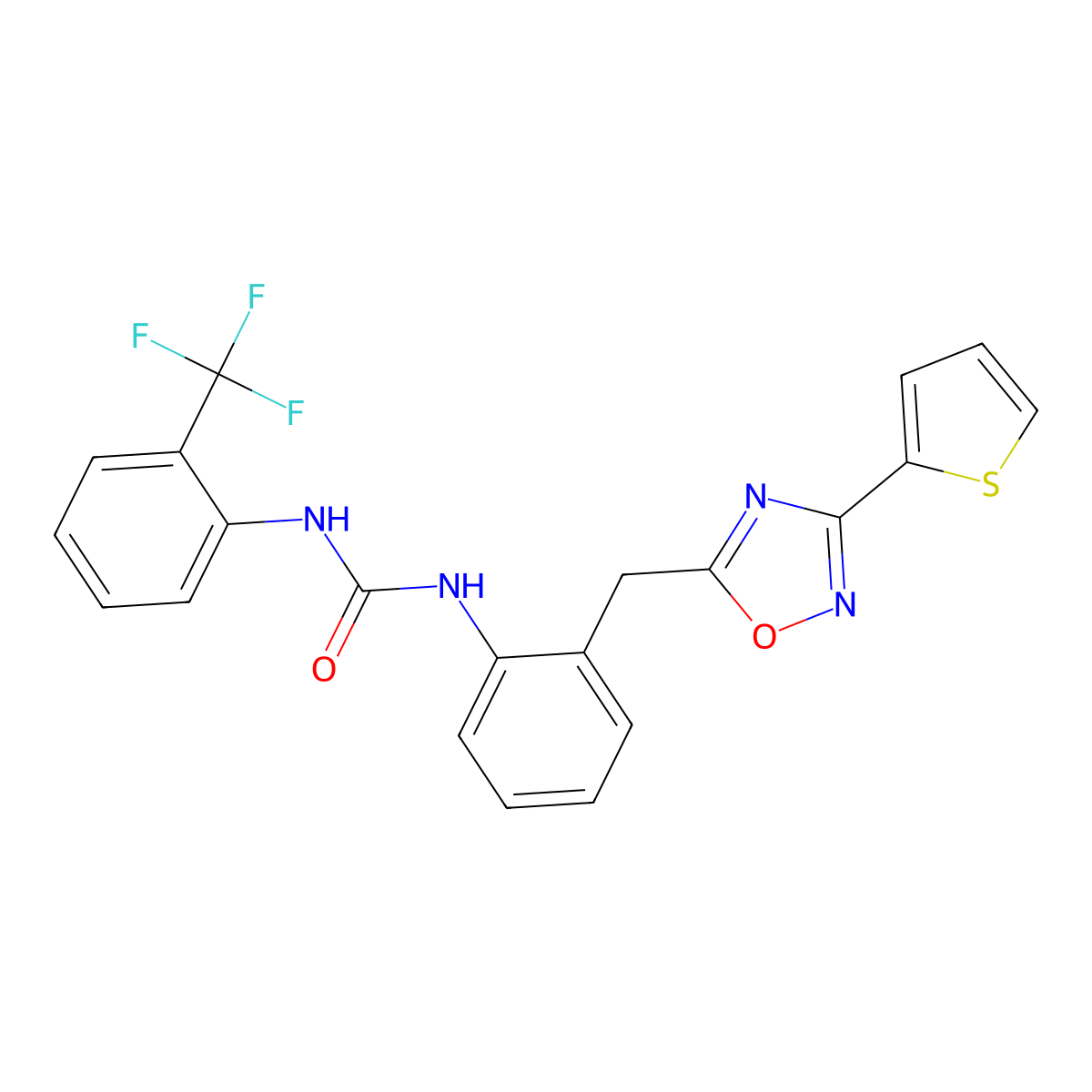 1-(2-((3-(Thiophen-2-yl)-1,2,4-oxadiazol-5-yl)methyl)phenyl)-3-(2-(trifluoromethyl)phenyl)urea molecular structure, CAS 1797268-13-3
