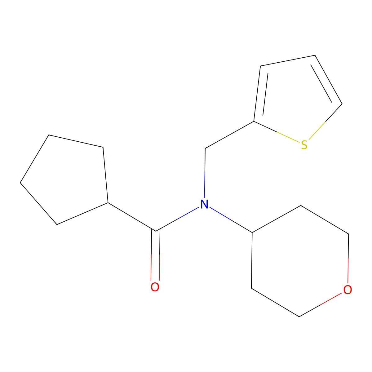 N-(oxan-4-yl)-N-[(thiophen-2-yl)methyl]cyclopentanecarboxamide molecular structure, CAS 1797268-37-1