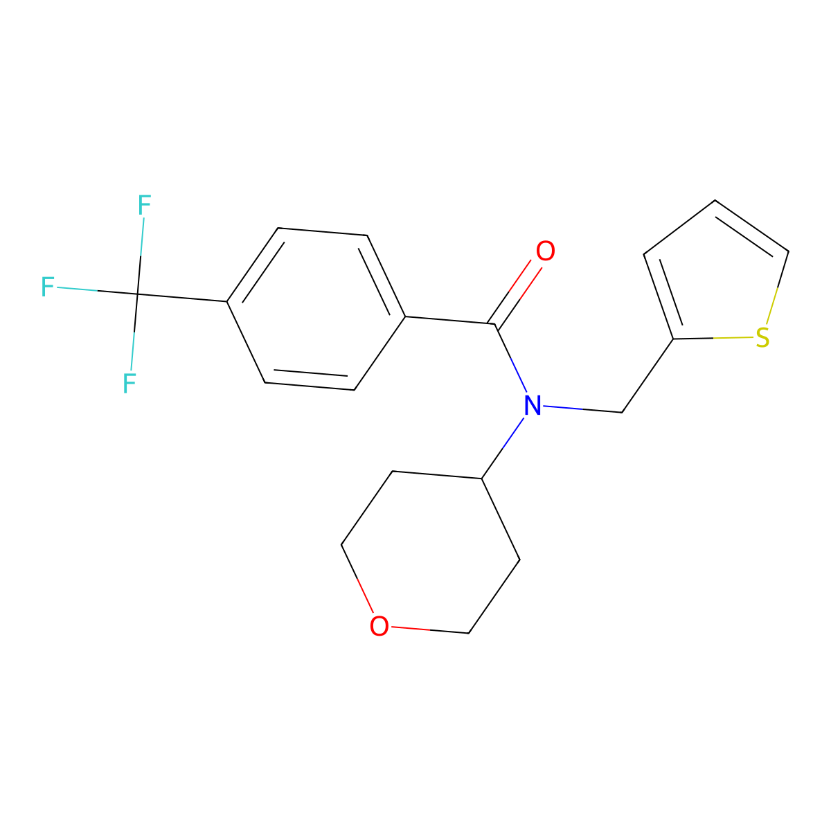 N-(oxan-4-yl)-N-[(thiophen-2-yl)methyl]-4-(trifluoromethyl)benzamide molecular structure, CAS 1797268-39-3