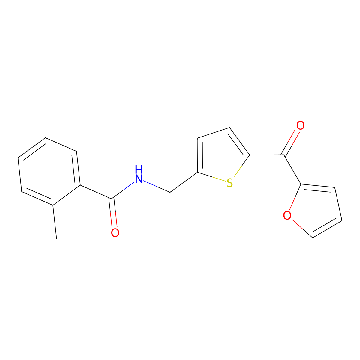 N-((5-(furan-2-carbonyl)thiophen-2-yl)methyl)-2-methylbenzamide molecular structure, CAS 1797268-88-2