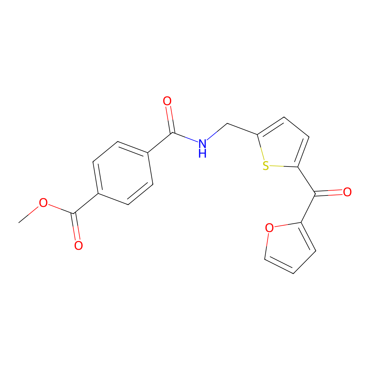 Methyl 4-(((5-(furan-2-carbonyl)thiophen-2-yl)methyl)carbamoyl)benzoate molecular structure, CAS 1797268-96-2