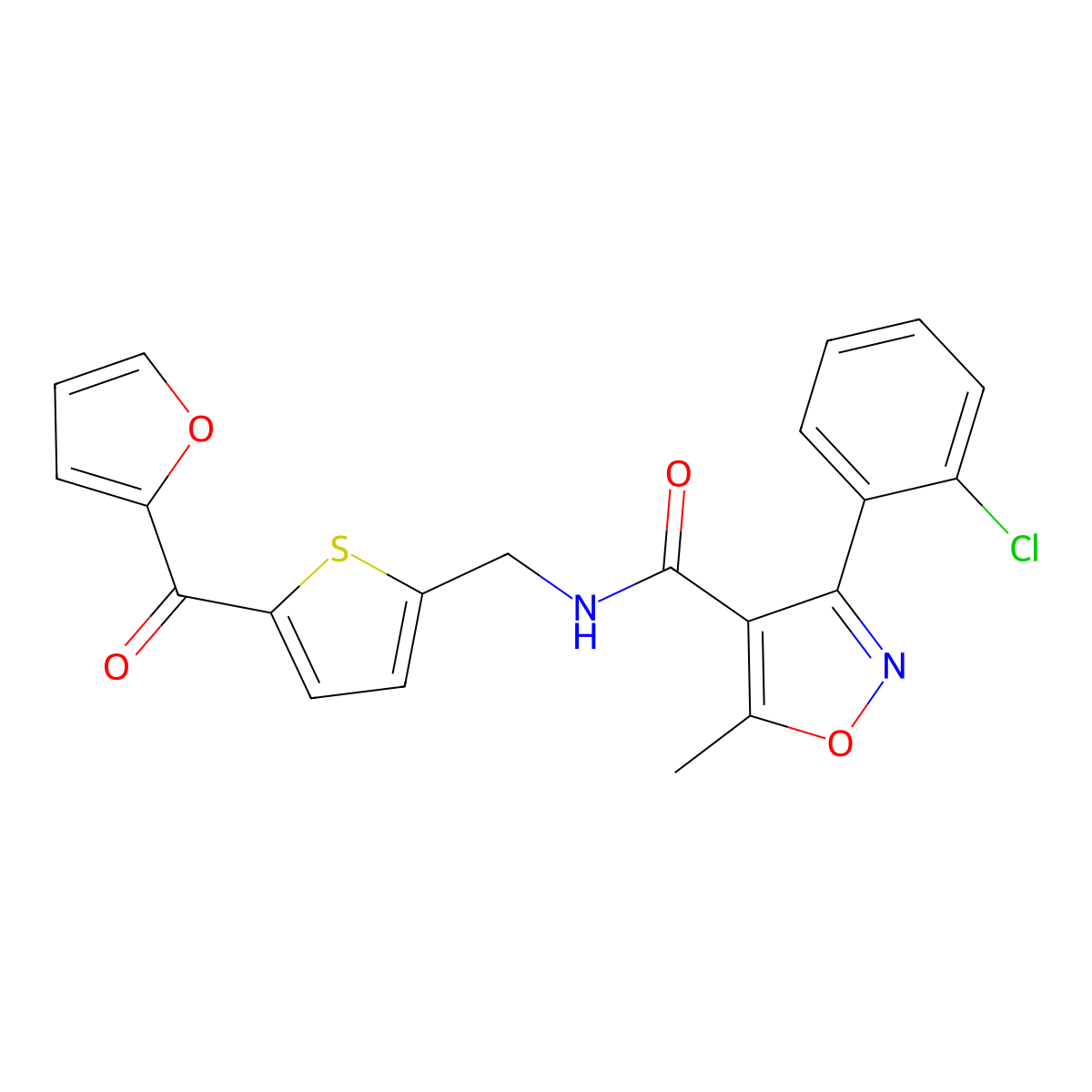 3-(2-chlorophenyl)-N-((5-(furan-2-carbonyl)thiophen-2-yl)methyl)-5-methylisoxazole-4-carboxamide molecular structure, CAS 1797269-04-5
