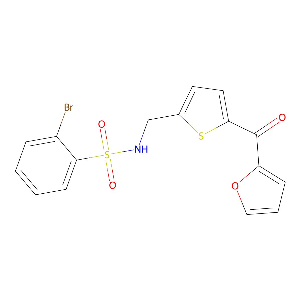 2-bromo-N-((5-(furan-2-carbonyl)thiophen-2-yl)methyl)benzenesulfonamide molecular structure, CAS 1797269-07-8