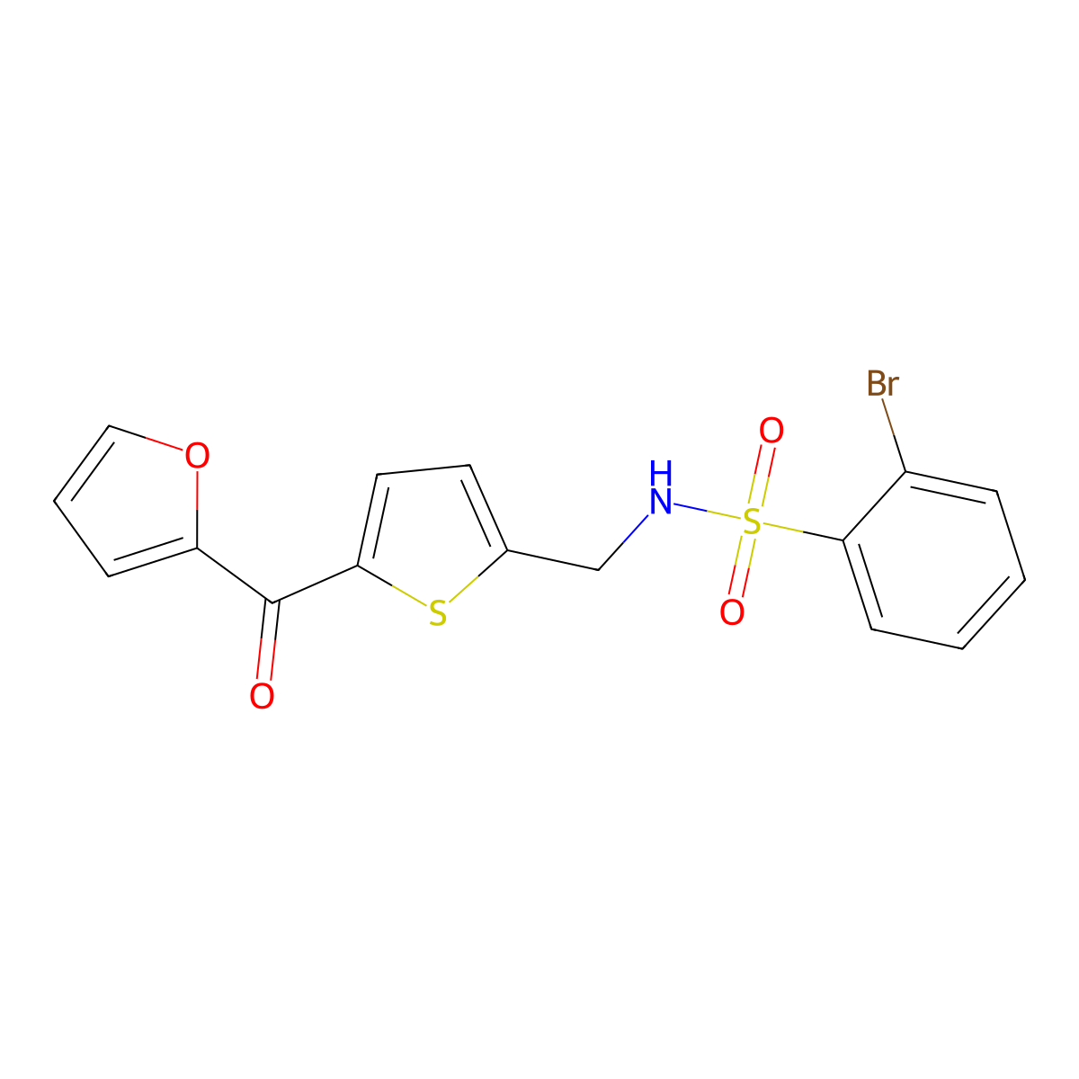 2-bromo-N-((5-(furan-2-carbonyl)thiophen-2-yl)methyl)benzenesulfonamide molecular structure, CAS 1797269-07-8