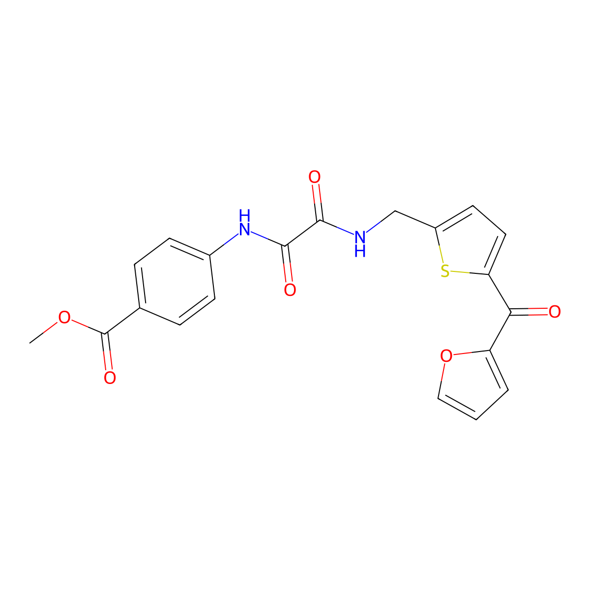 Methyl 4-(2-(((5-(furan-2-carbonyl)thiophen-2-yl)methyl)amino)-2-oxoacetamido)benzoate molecular structure, CAS 1797269-14-7
