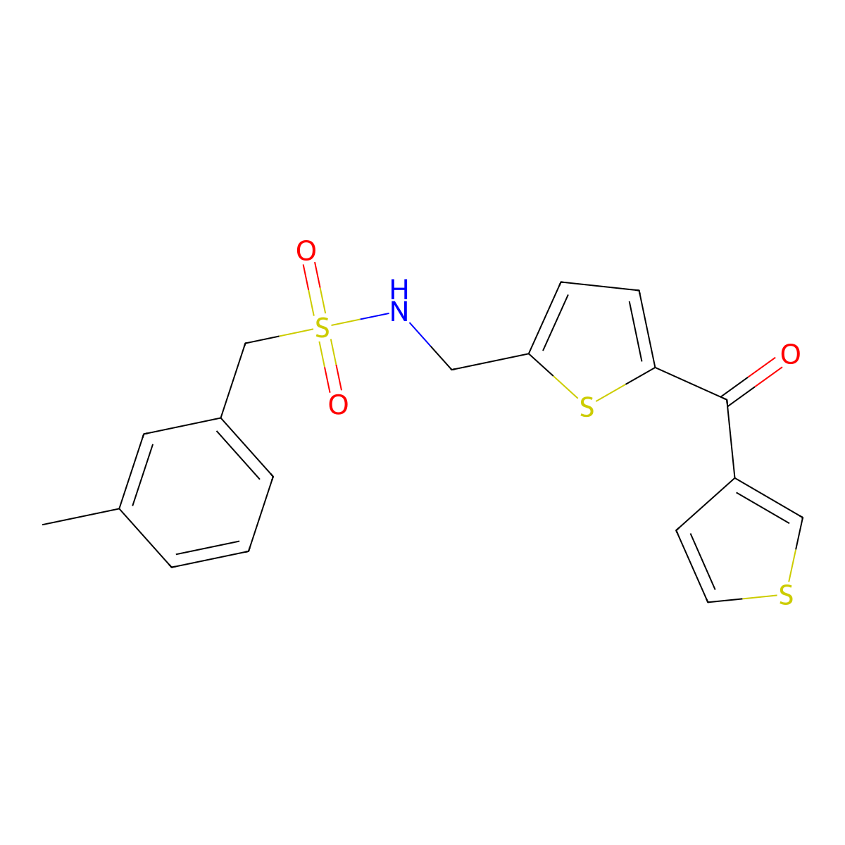 N-((5-(thiophene-3-carbonyl)thiophen-2-yl)methyl)-1-(m-tolyl)methanesulfonamide molecular structure, CAS 1797269-24-9