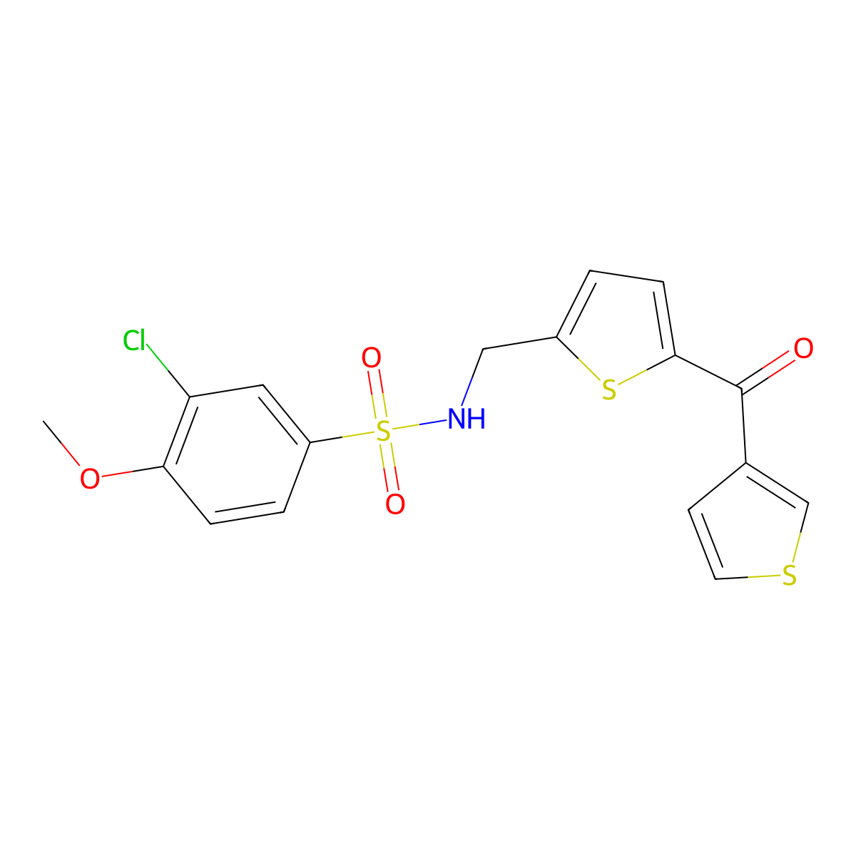 3-chloro-4-methoxy-N-((5-(thiophene-3-carbonyl)thiophen-2-yl)methyl)benzenesulfonamide molecular structure, CAS 1797269-29-4