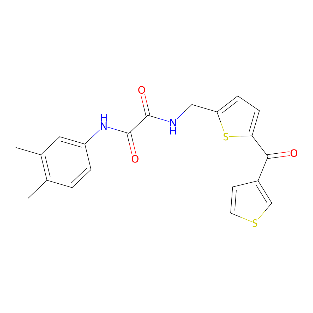 N1-(3,4-dimethylphenyl)-N2-((5-(thiophene-3-carbonyl)thiophen-2-yl)methyl)oxalamide molecular structure, CAS 1797269-33-0
