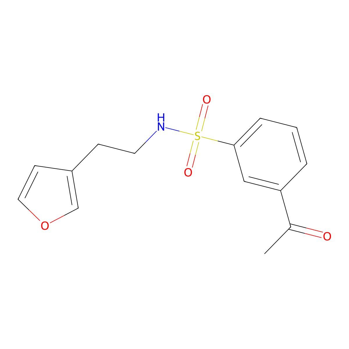 3-acetyl-N-(2-(furan-3-yl)ethyl)benzenesulfonamide molecular structure, CAS 1797270-00-8