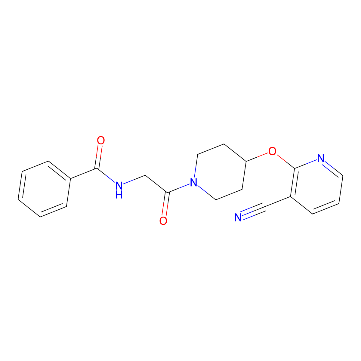 N-(2-{4-[(3-cyanopyridin-2-yl)oxy]piperidin-1-yl}-2-oxoethyl)benzamide molecular structure, CAS 1797270-06-4