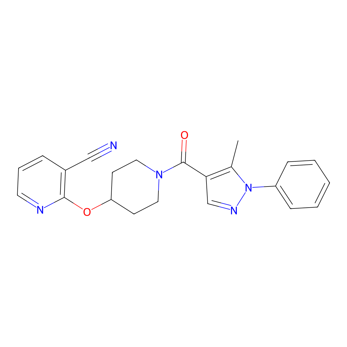 2-((1-(5-methyl-1-phenyl-1H-pyrazole-4-carbonyl)piperidin-4-yl)oxy)nicotinonitrile molecular structure, CAS 1797270-09-7